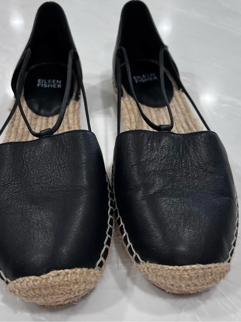 Eileen Fisher Lee Spadrillle Black Leather Comfortable Bohemian Shoes Size 9 M